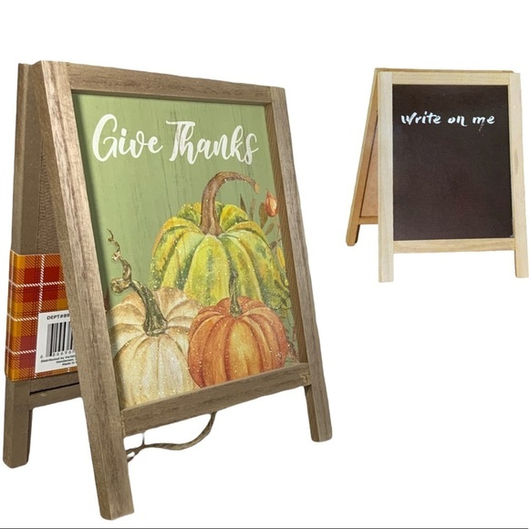 Autumn Give Thanks Write on Blackboard 2 Sides Table Counter Decor Wood Easel - Picture 1 of 16